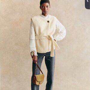 NWT Sezane wool blend Vest coat with Belt waistcoat